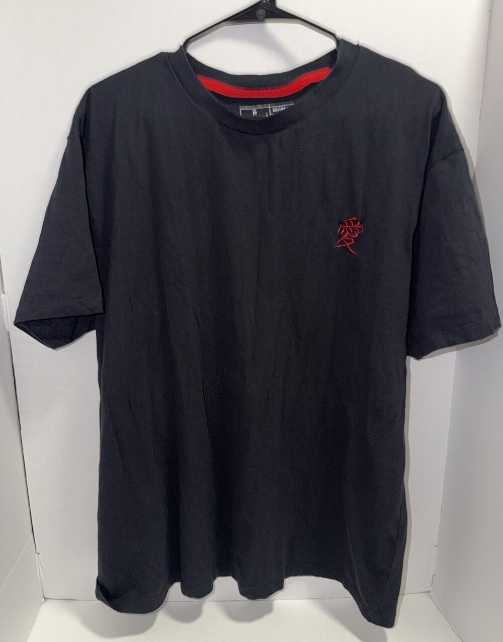 Public Record Knitwear Black T-Shirt With Red Japanese Kanji Embroidery Size 2X